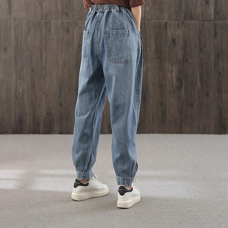 Casual Elástico Cintura Para Mujer Denim Tobillo Pantalones con bandas Vintage Hacienda Mamá Harem Jeans