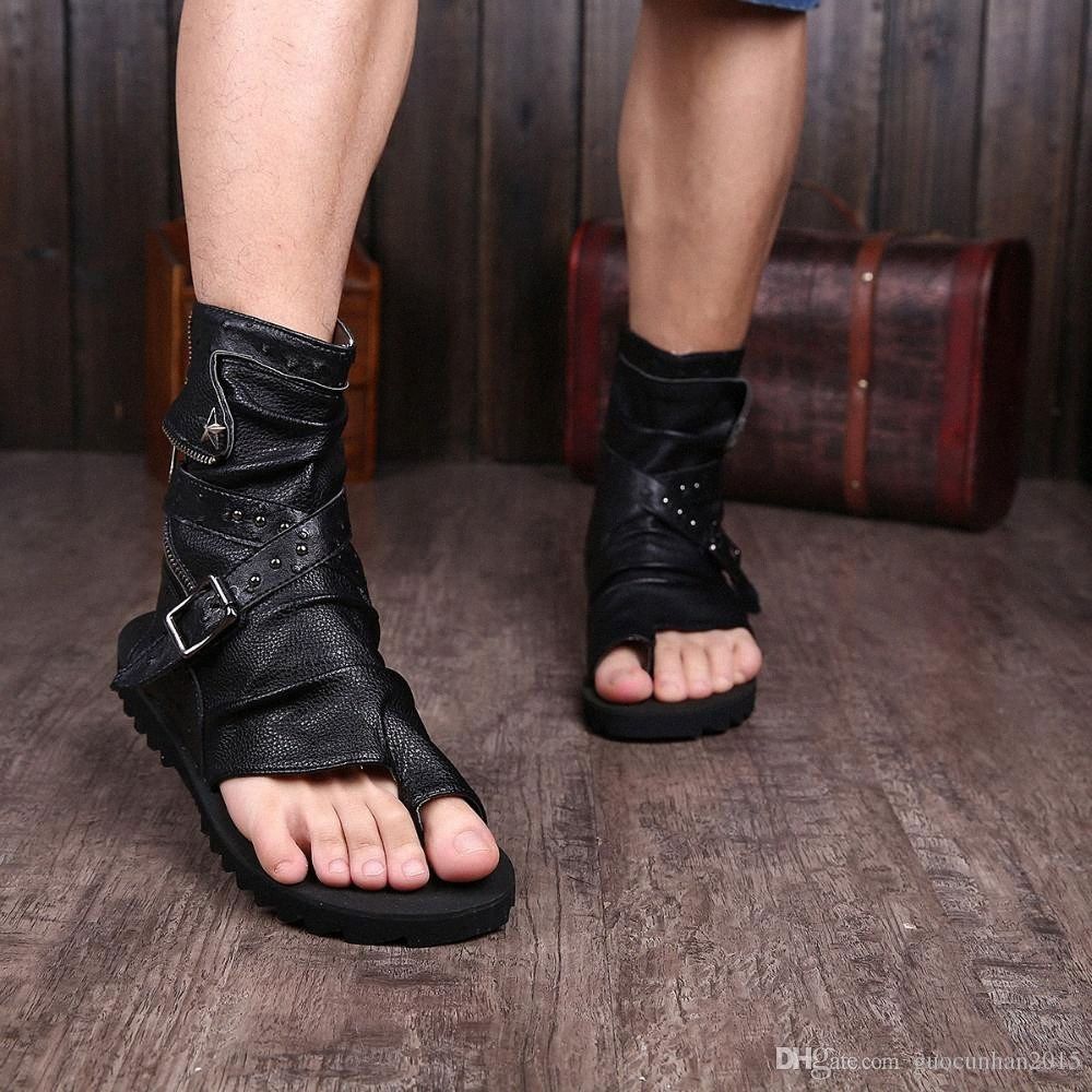 Handmade gladiator flat open sandals for men black genuine leather Italian shoes Handmade gladiator flat open sandals for men black genuine leather Italian shoes