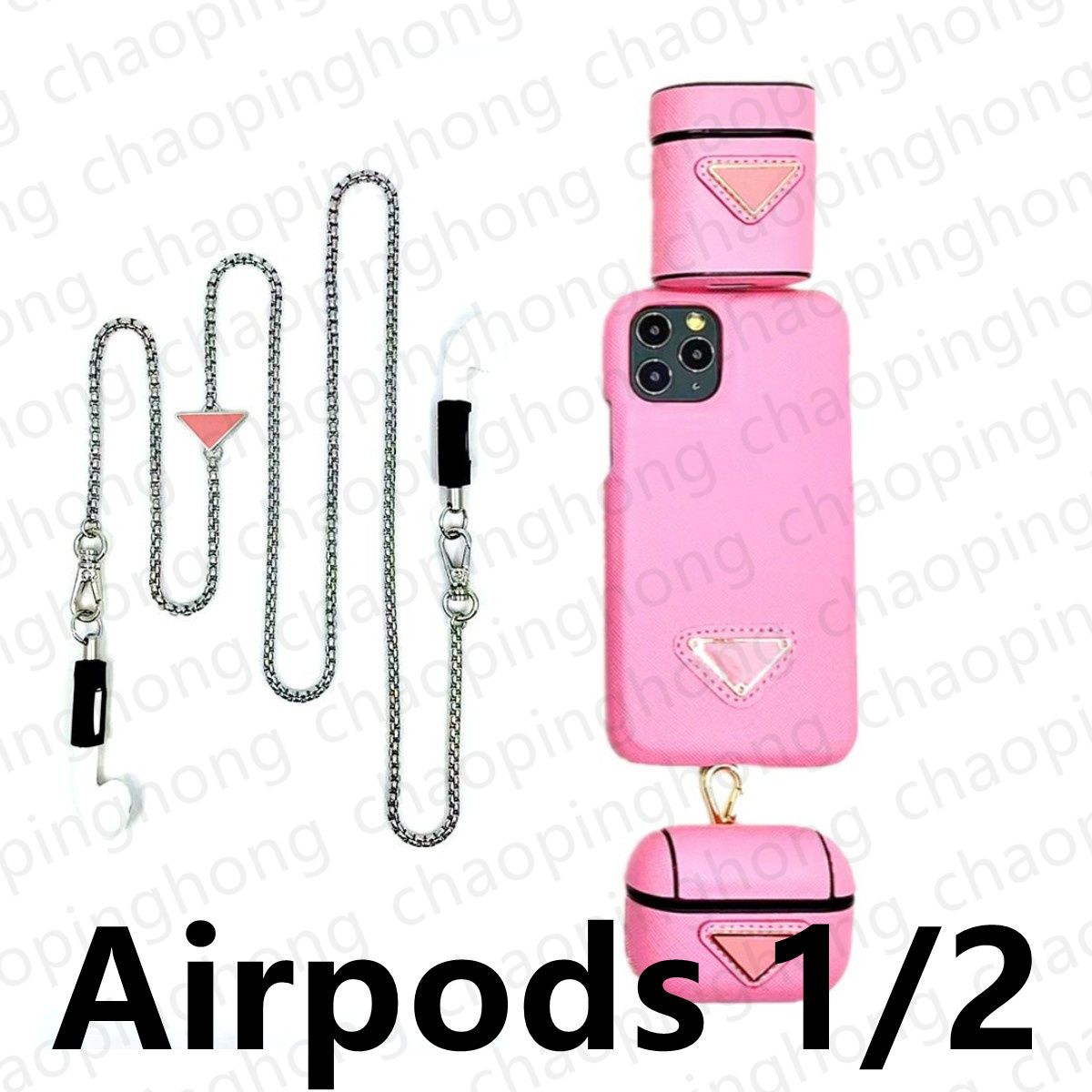 Pink Airpods 1/2+necklace+Phone Case