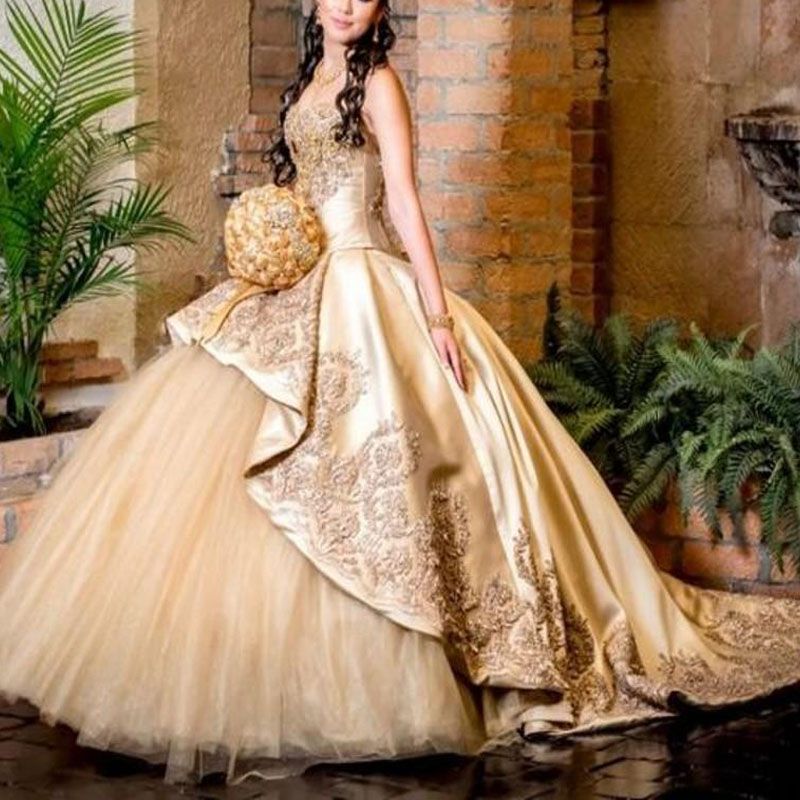 vestido de 15 anos Gold Quinceanera Dresses 2021 Lace Applique Beaded Sweet 16 Dress Sweetheart Pageant vestido de 15 anos Gold Quinceanera Dresses 2021 Lace Applique Beaded Sweet 16 Dress Sweetheart Pageant