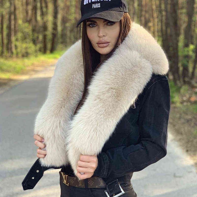 BFFUR Real Fur Coats Women Winter Denim 