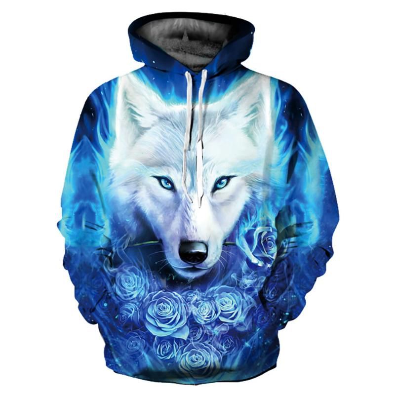 con capucha para hombre Sudaderas Bonitas azules Lobo Hombres / Mujeres 3D Chándal capucha