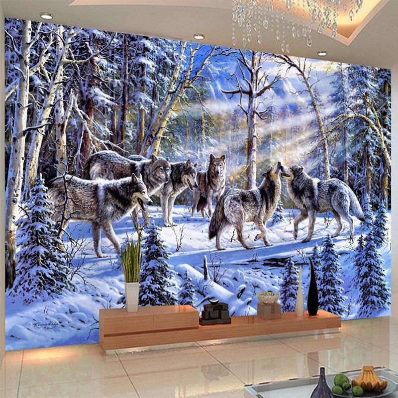Fondos de pantalla 3D Wallpaper Moderno Nieve Lobo Pintura al óleo Po Wall  Murales Sala de