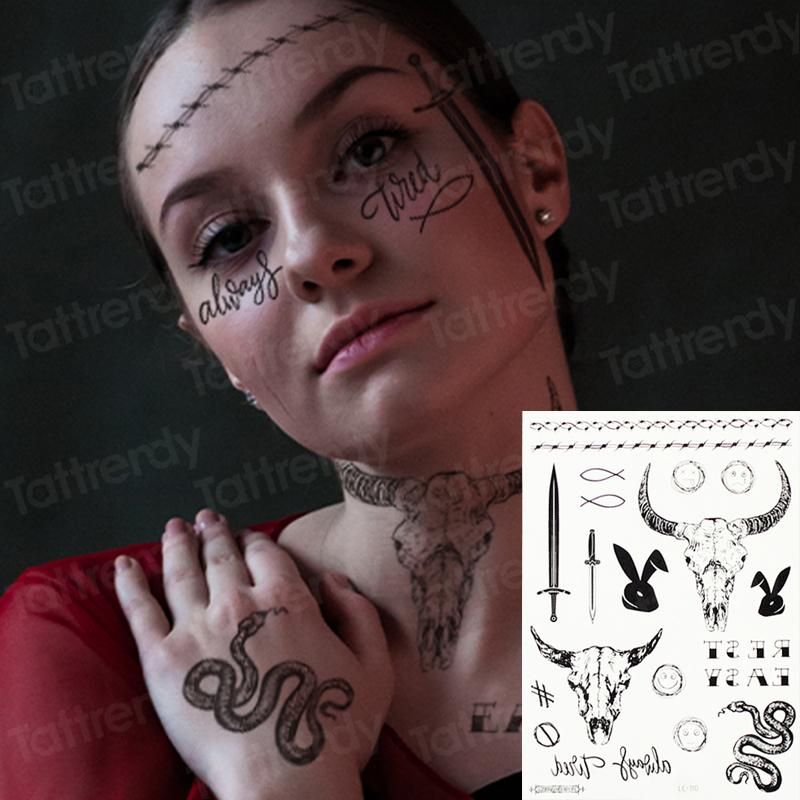 Temporary Tattoos Henna Tattoo Sticker Snake Cattle Letters Designs Tribal  Face Women Finger Neck Men