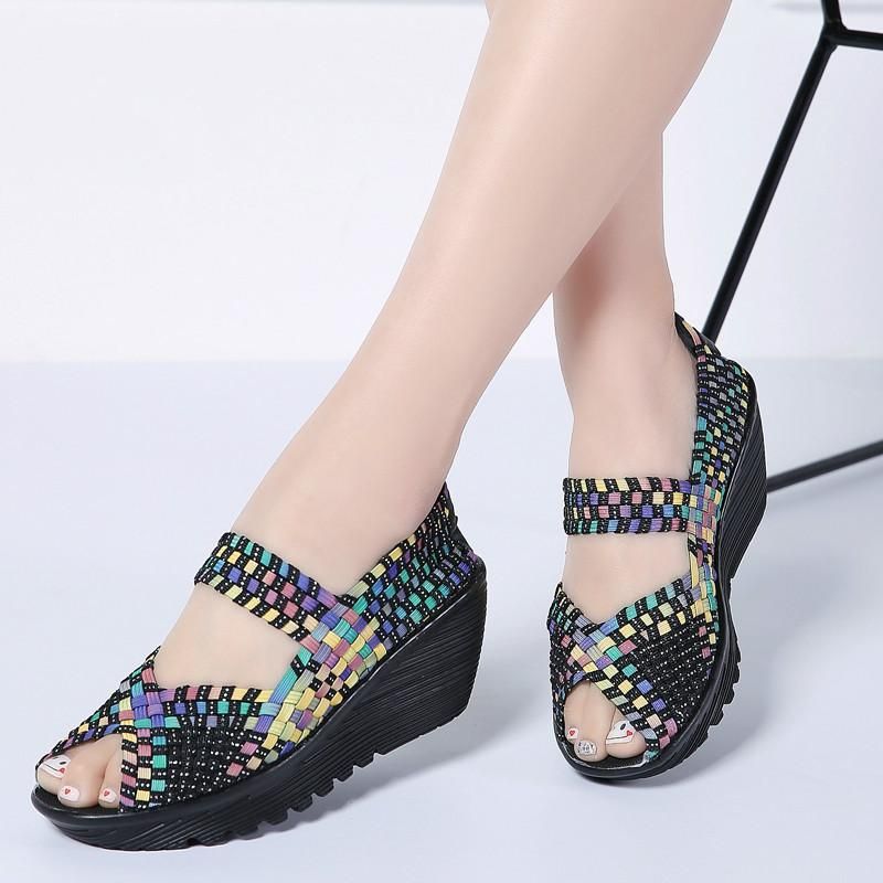 Compre Sapatos De Vestido 2021 Verão Mulheres Plataforma Sandálias Tecida  Flip Flop Flop Flops Cunha Salto Plástico Senhoras Deslizar Barato |  Entrega Rápida E Qualidade | Pt.Dhgate