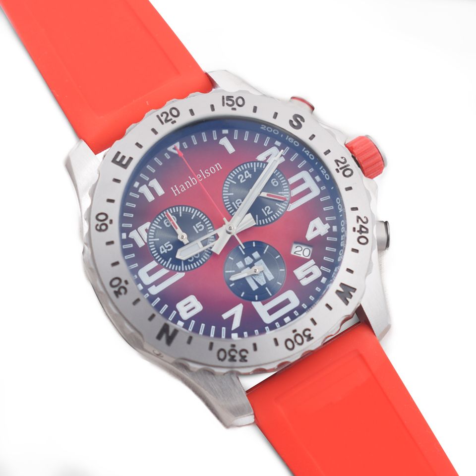 Silver case Red strap