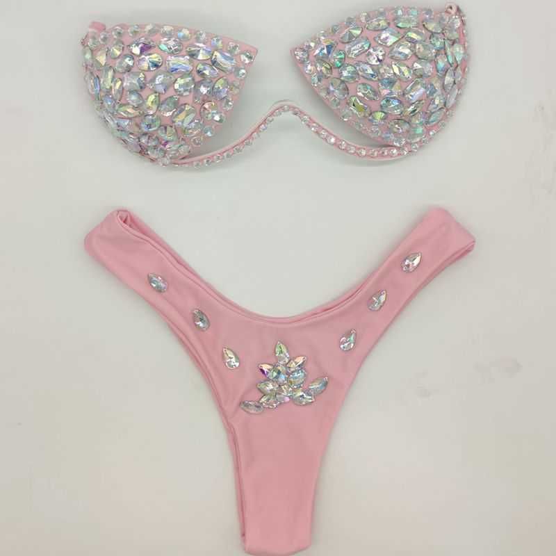 2021 Venus Vacaciones Sexy Mujeres Bikini Diamante Trajes de baño Bling Piedras Rhinestone Traje Nueva