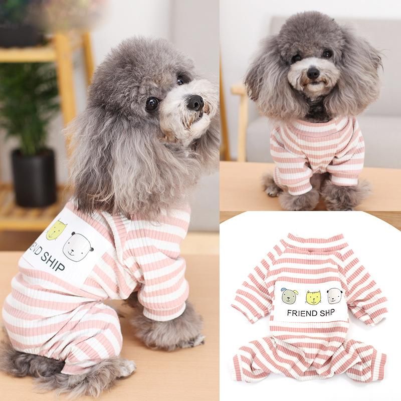 Cartoon Animal Cosy Cotton Dog Striped Pajamas Dog Apparel Shirt Pet Jumpsuit 