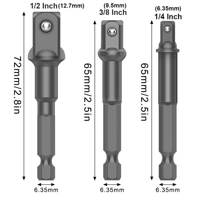 1/2 1/4 3/8 Drill Socket Adapter for Impact Driver Hex Shank Wrench Sleeve Socket Drill Bit Extension Bar Set Power Tools Size : 3pcs-set 1/2 1/4 3/8 Drill Socket Adapter for Impact Driver Hex Shank Wrench Sleeve Socket Drill Bit Extension Bar Set Power Tools Size : 3pcs-set