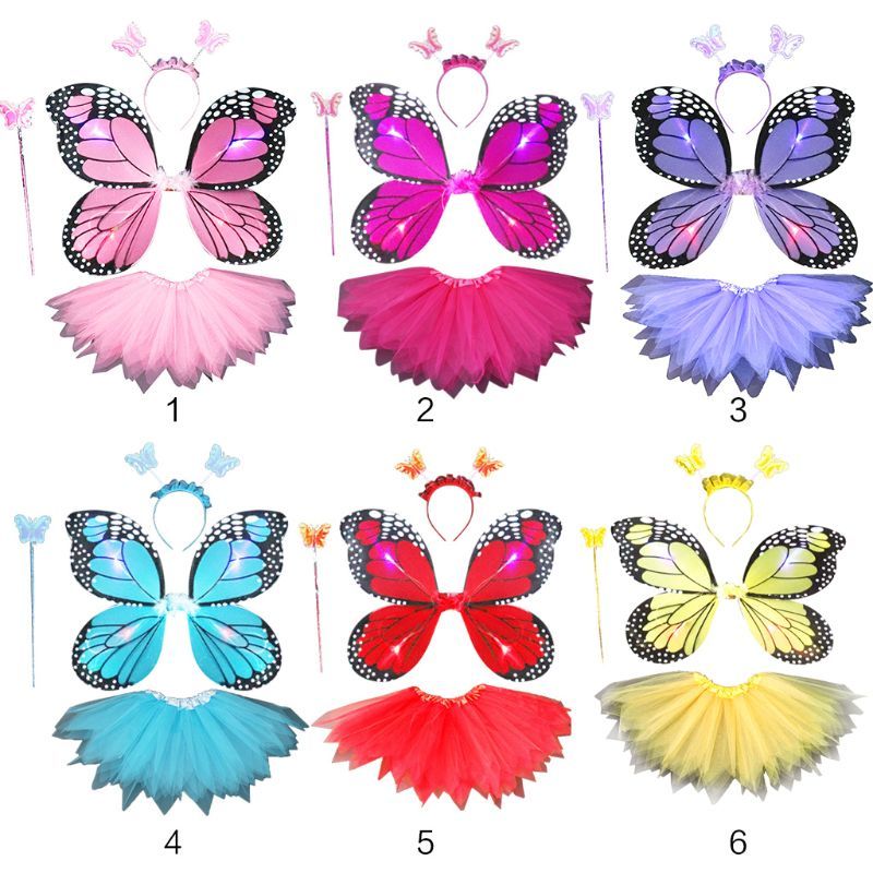 barrera Competidores lento Niños para adultos 4 unids Hada Disfraz Set LED Simulación Mariposa Alas Punto Tutu Falda Diadema barrera Competidores lento Niños para adultos 4 unids Hada Disfraz Set LED Simulación Mariposa Alas Punto Tutu Falda Diadema