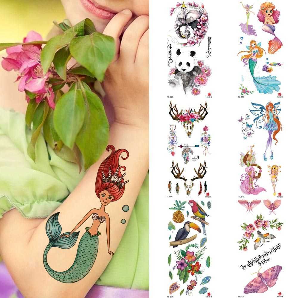 3D Temporary waterproof sticker mermaid Cute cartoon stickers flower bird panda feather Fake tattoo girl women 3D Temporary waterproof sticker mermaid Cute cartoon stickers flower bird panda feather Fake tattoo girl women