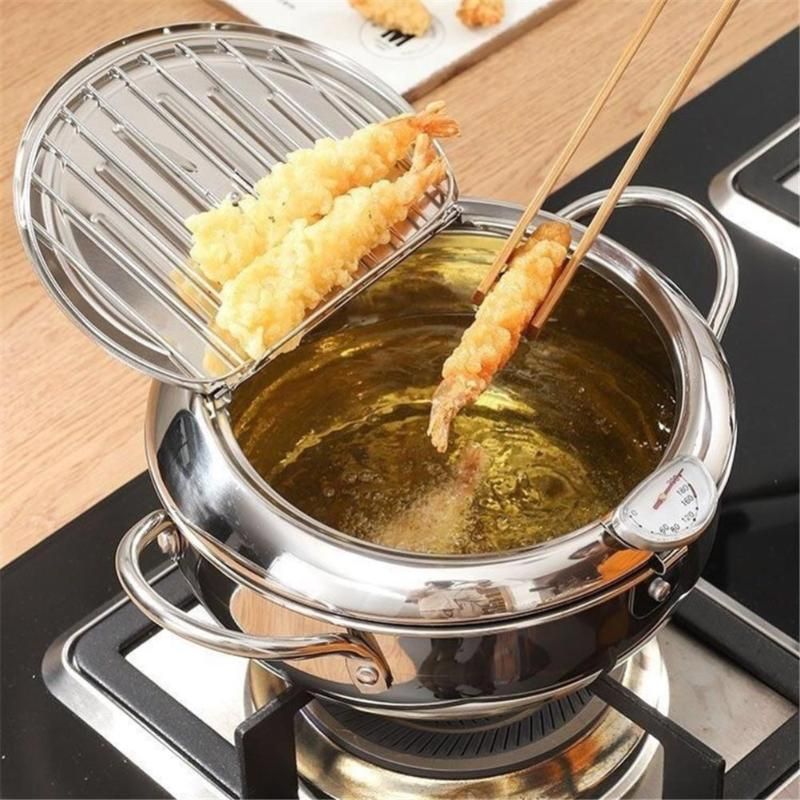 Pans Stainless Steel Deep Frying Pan Japanese Pot With A And Lid Kitchen Tempura Fryer 20cm From