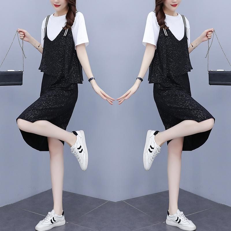 Two Piece Dress Korean Style Plus Size Women Clothing Set Casual With Top T  Shirt Strap Womens Summer Suit Ropa Formal Mujer From Zuiyifu, $631.11 |  DHgate.Com