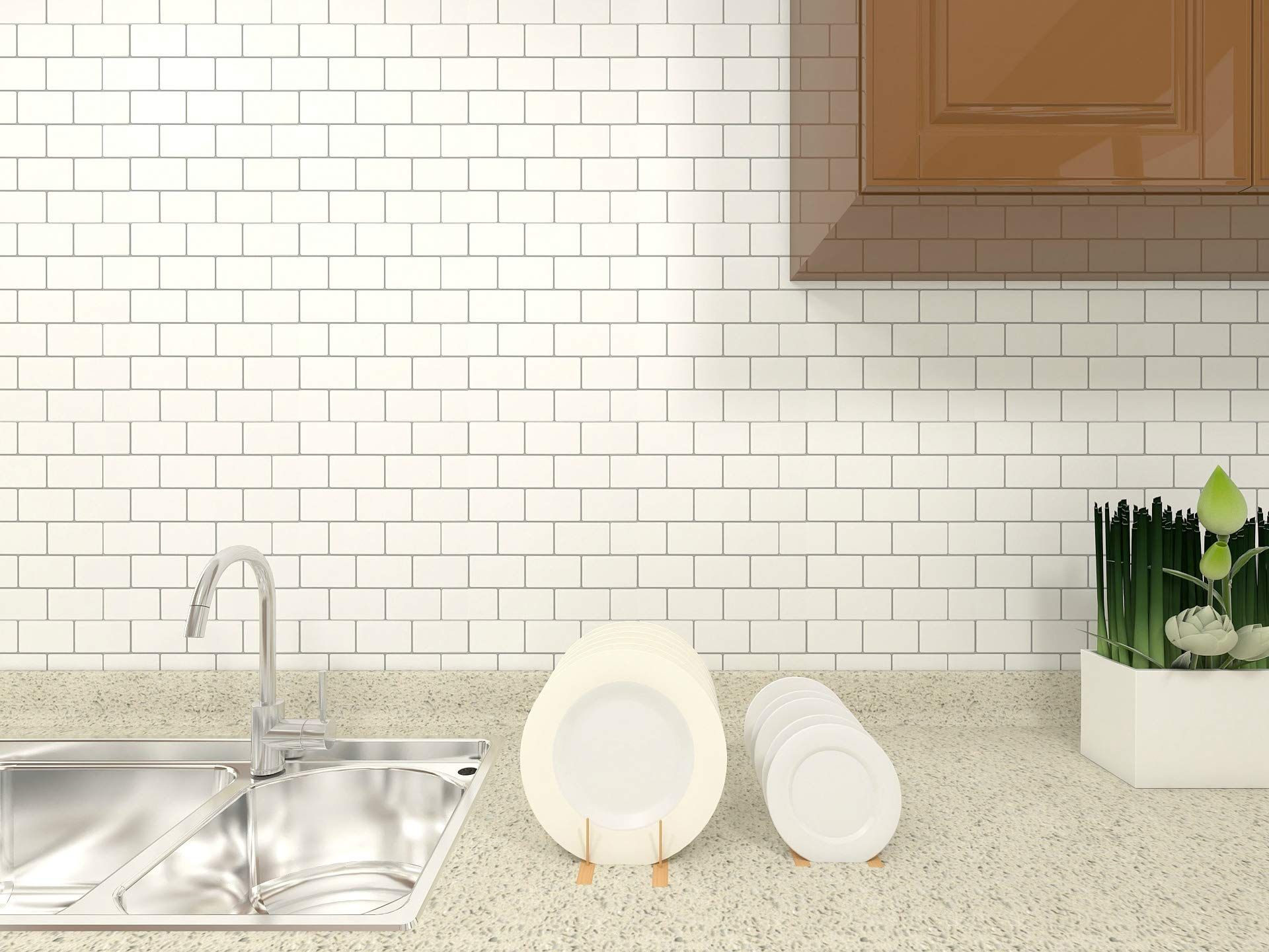 Art3d -10pcs 3D Vinil Duvar Çıkartmaları Kiremit Kendinden Yapışkanlı Duvar Kağıdı Su Geçirmez Mutfak Banyo Duş Odası Şömine (30x30 cm)