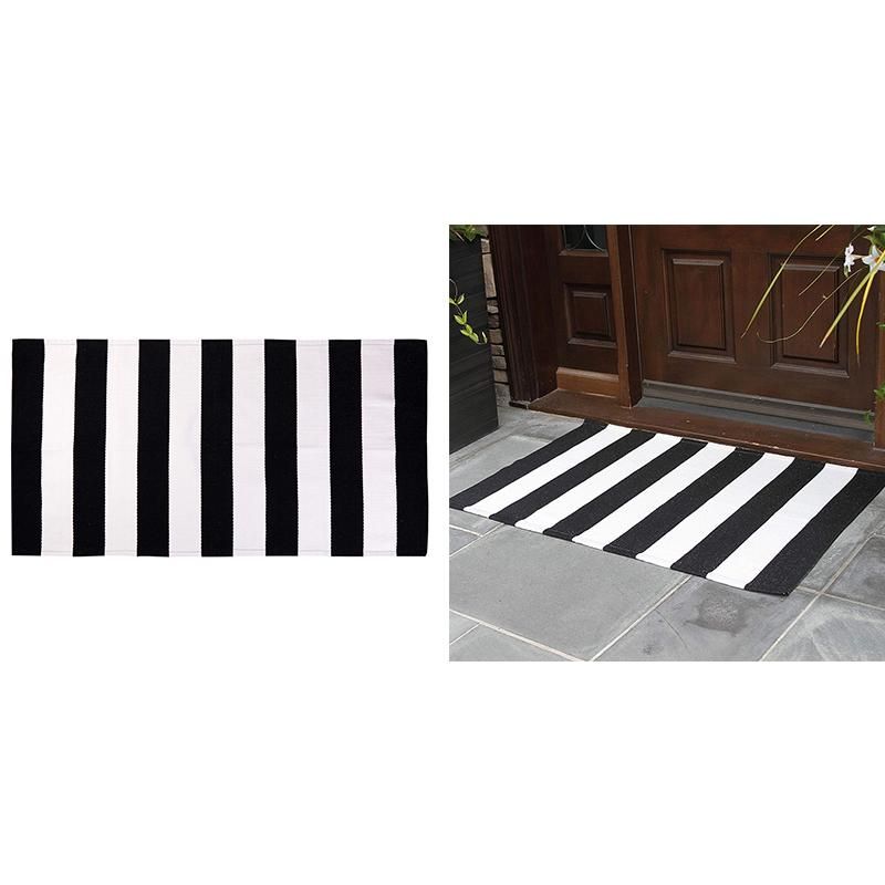 Farmhouse Layered Door Mats Carpet, Black And White Striped Rugs Outdoor