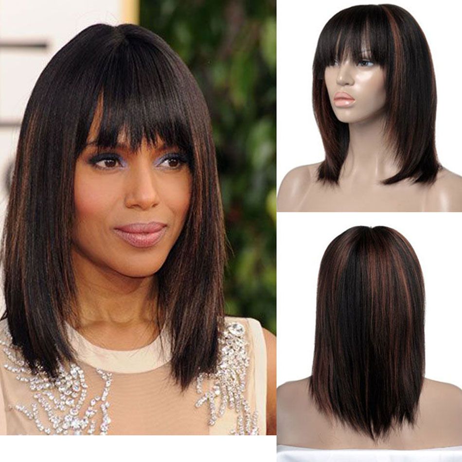 Highlight Short Bob Wig With Bangs Straight Brazilian Layered Ombre For Black Women Front Lace Human Highlight Short Bob Wig With Bangs Straight Brazilian Layered Ombre For Black Women Front Lace Human