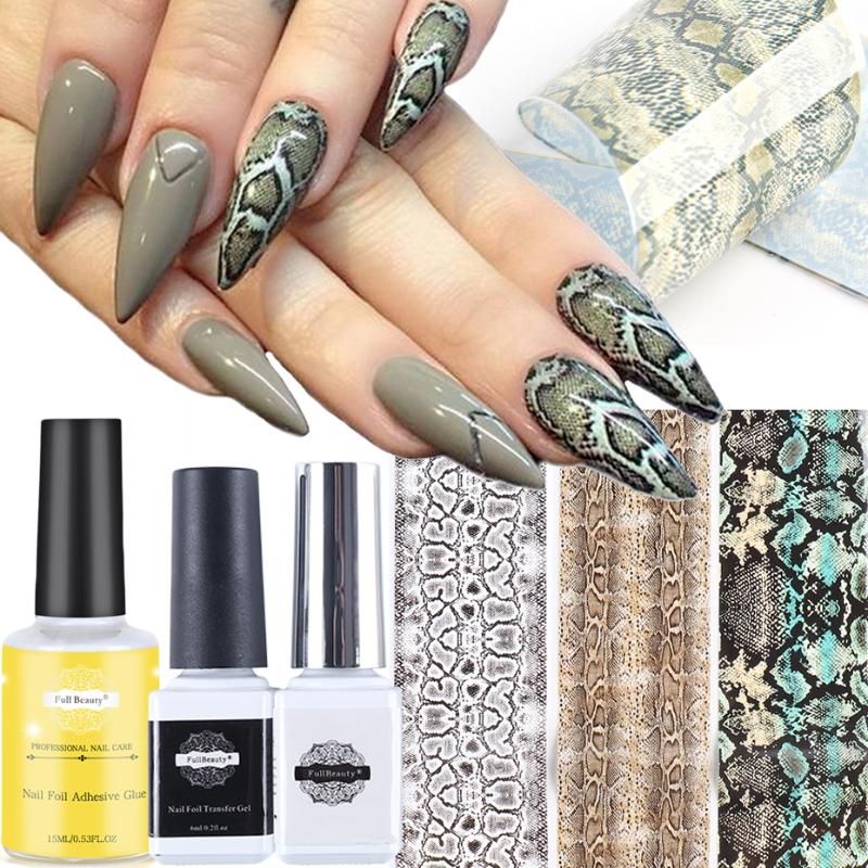 Nail Art Kits 1 Set Snake Skin Foil Gel Transfer Glue Leopard Print Animal Slider Adhesive Nail Art Kits 1 Set Snake Skin Foil Gel Transfer Glue Leopard Print Animal Slider Adhesive