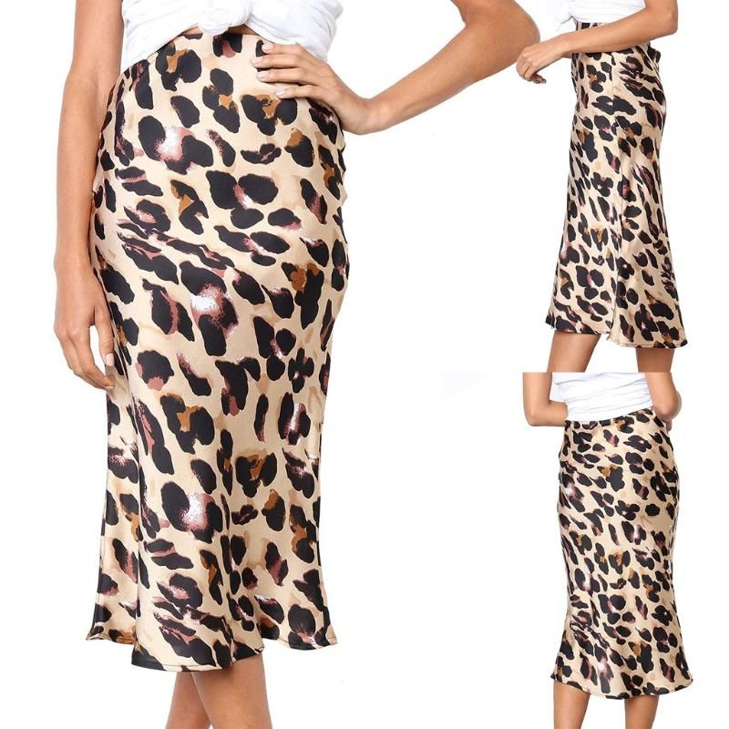 Compra Faldas Elegantes De Las Mujeres Faldas De Satén Brillante De Las Mujeres  Faldas De La Oficina De La Fiesta De La Fiesta De La Manera Del Leopardo  Láminas De La Rodilla