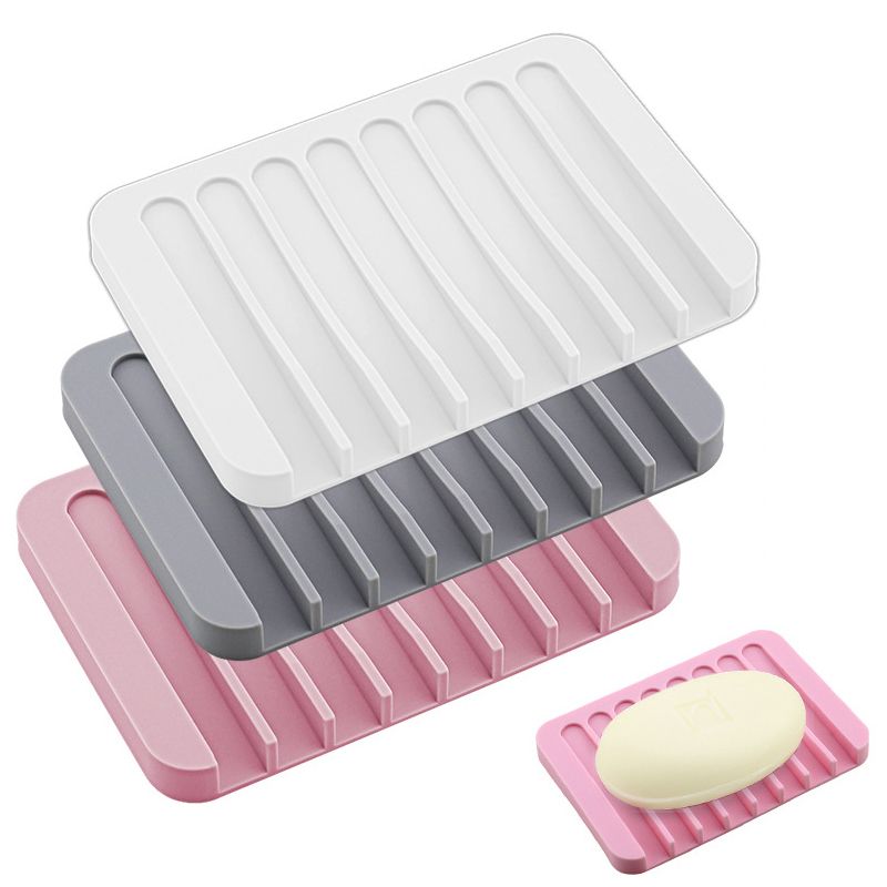 Flexible Bathroom Silicone Soap Dish Storage Holder Soapbox Plate Tray Drain S 