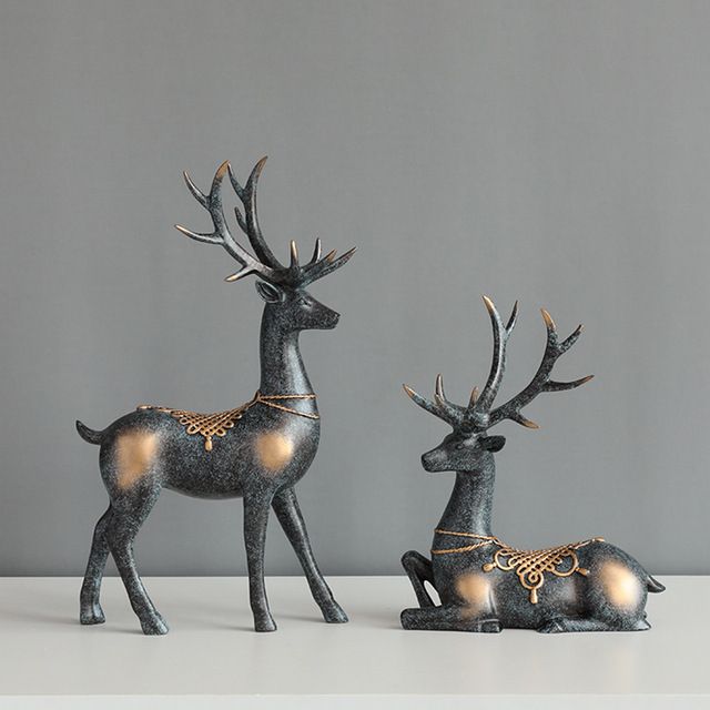 set of 2 deer tblue