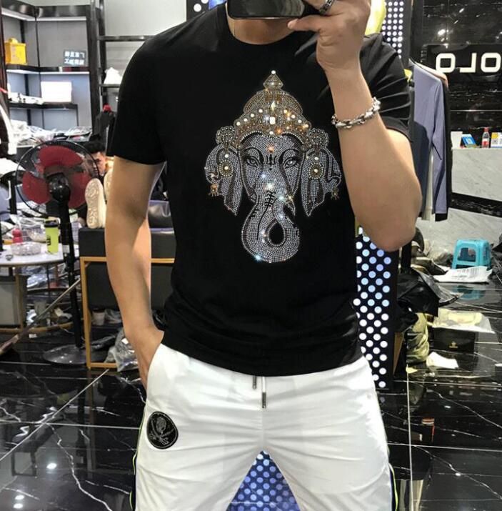 Stylish Men T Shirt Rhinestone Print 