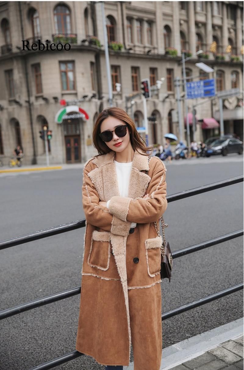Women Lambs Wool Coat Female Long Thick 