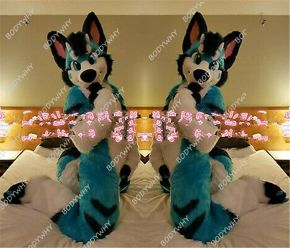 Husky Long Fur Dog Fox Mascot Costume Fursuit Party Cosplay Game Adult Husky Long Fur Dog Fox Mascot Costume Fursuit Party Cosplay Game Adult