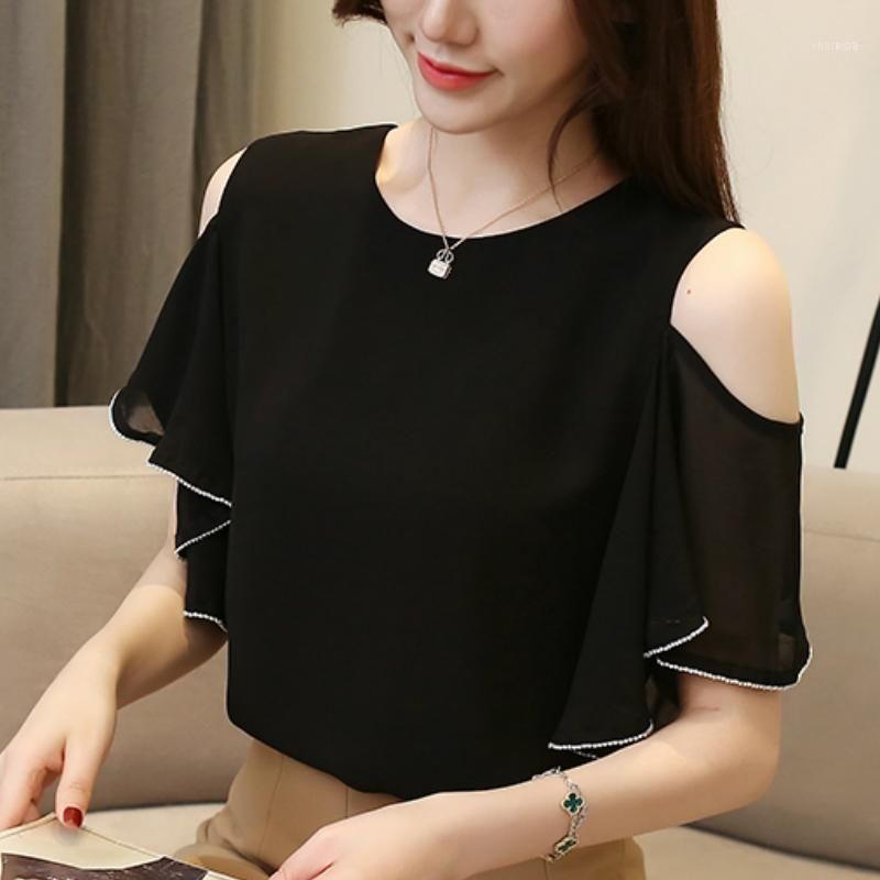 Compra BLUSAS MUJER DE MODA 2021 Blusa De Gasa Negra Camisa De Manga Corta  Tops De Verano Mujeres Off Shoulder Top Blusas B221 Barato | Entrega Rápida  Y Calidad | Es.Dhgate