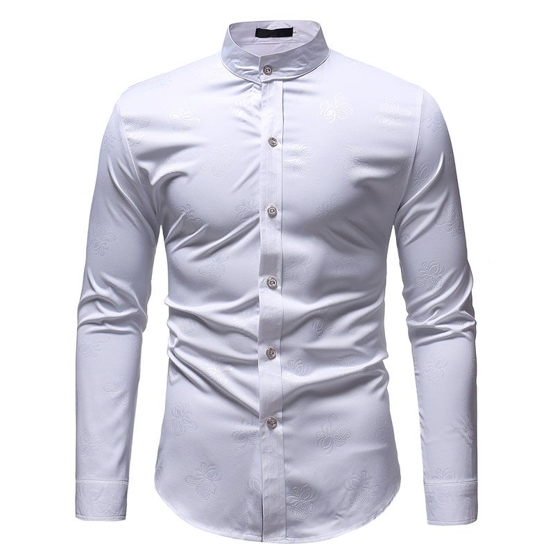 Mens Hipster Stand Neck Slim Fit Long Sleeve Button Down Dress Shirts 