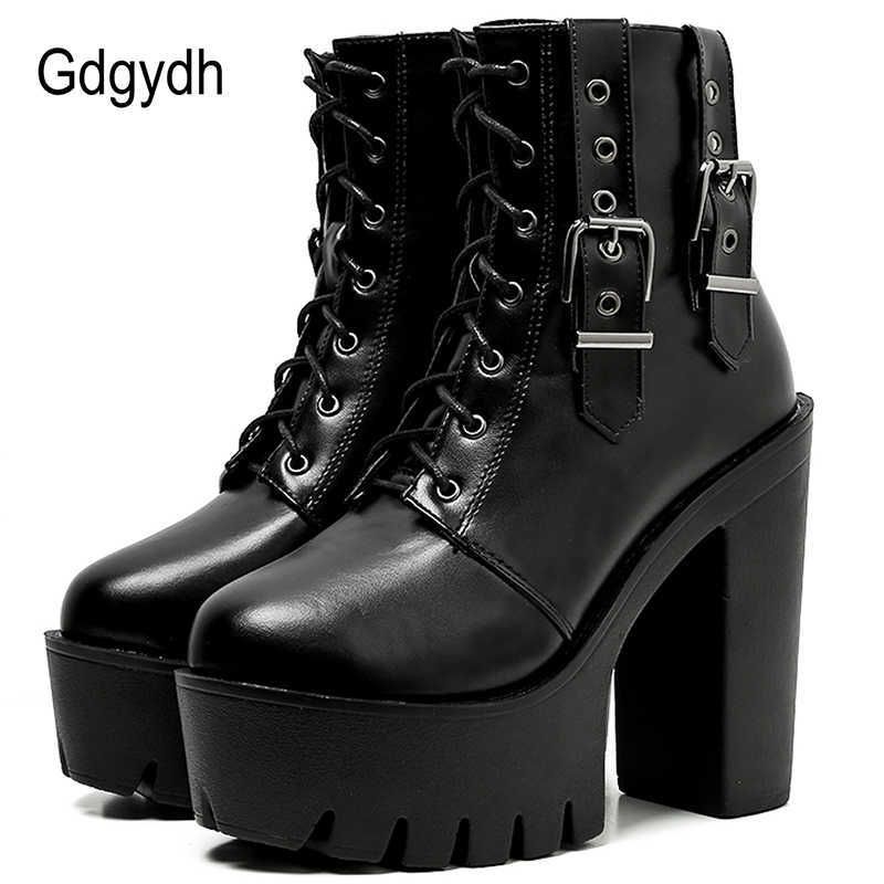 Gdgydh primavera otoño botas negras botas para las mujeres club nocturno zapatos altos zapatos cinturón gótico hebilla coreano grueso con botas cortas