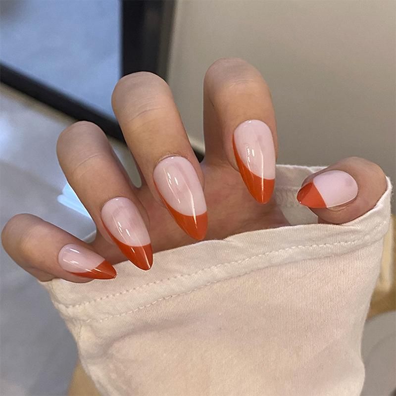 False Nails With Orange French Designs Long Stiletto Waterdrop Fake Full Nail Art Tips Press On Drop From Shengku 0 11 Dhgate Com