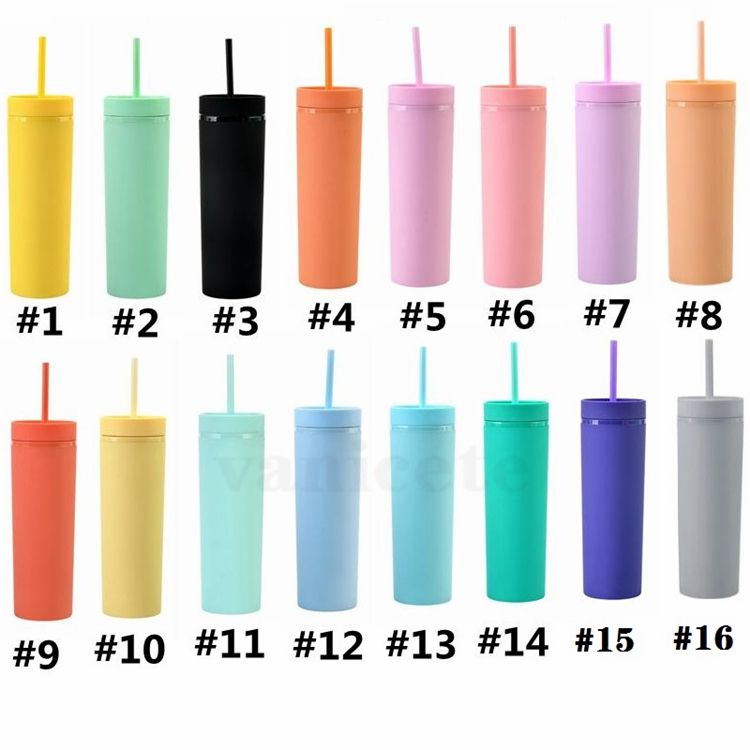 2021 New 16oz Skinny Tumbler Double Wall Matte Acrylic Tumblers With