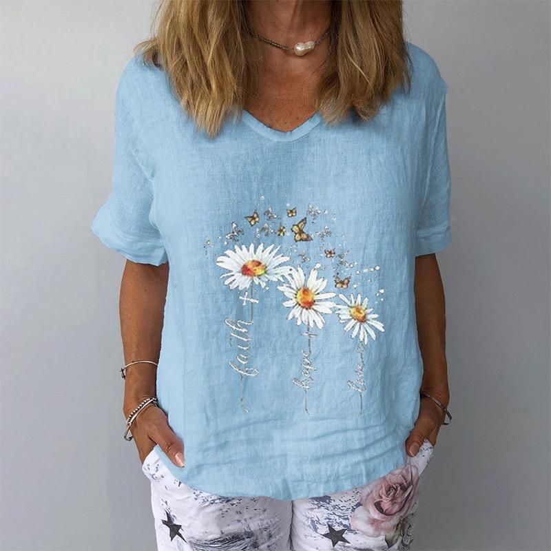 Camiseta Con Estampado Floral De Mujer De Talla Grande Veran Camiseta Con Estampado Floral De Mujer De Talla Grande Veran