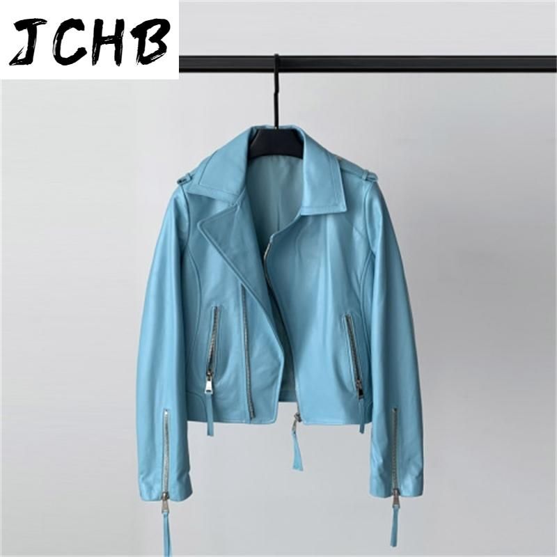 여성용 가죽 가짜 JCHB 2021 정품 재킷 여성 봄 짧은 100 % 양피 코트 여성 바이커 코트와 재킷 chaquetas 파라 mujer p