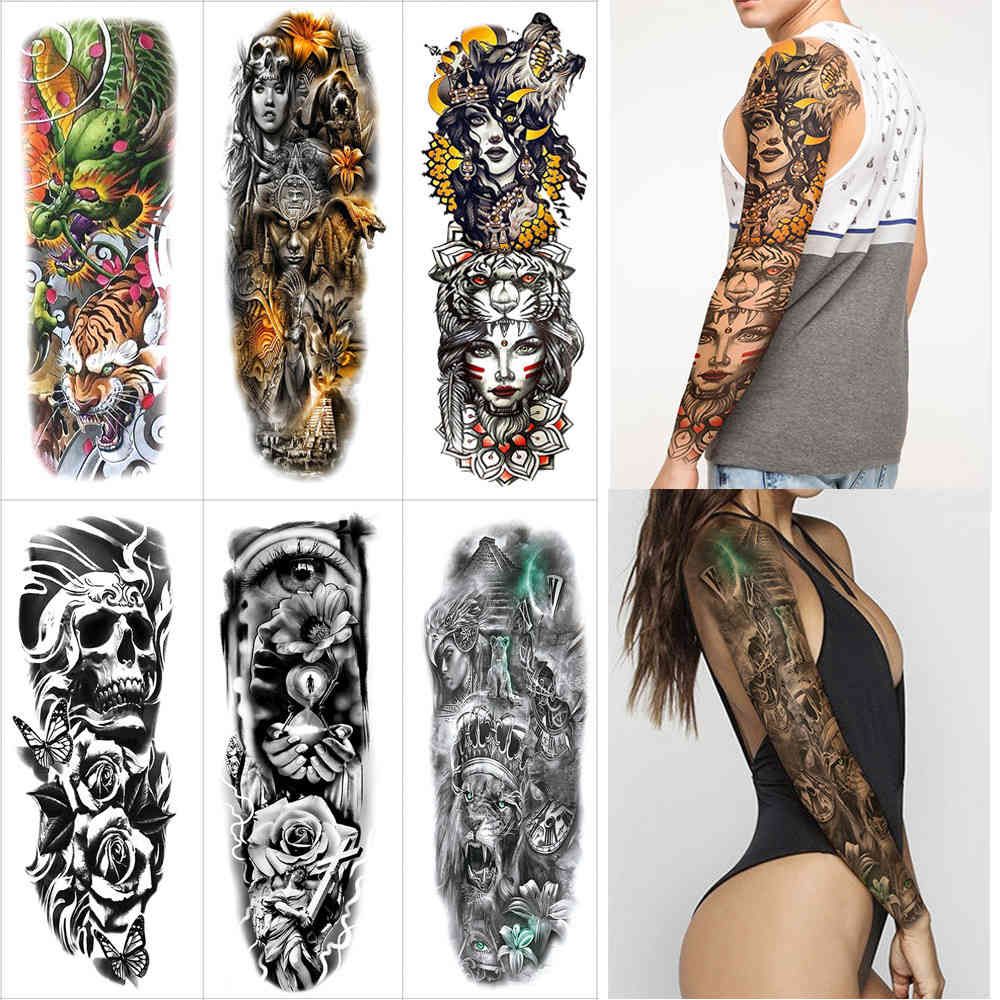 Arm Full Tattoo Large Stickers Flash Tattoos Sleeve Temporary Fake sticker  Flower Dragon tiger rabbit skull thigh tattoo