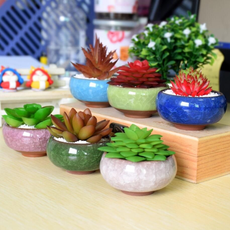 Ice-Crack Glaze Flower Ceramics Succulent Plant Pot Garden Flowerpot Home Decor 