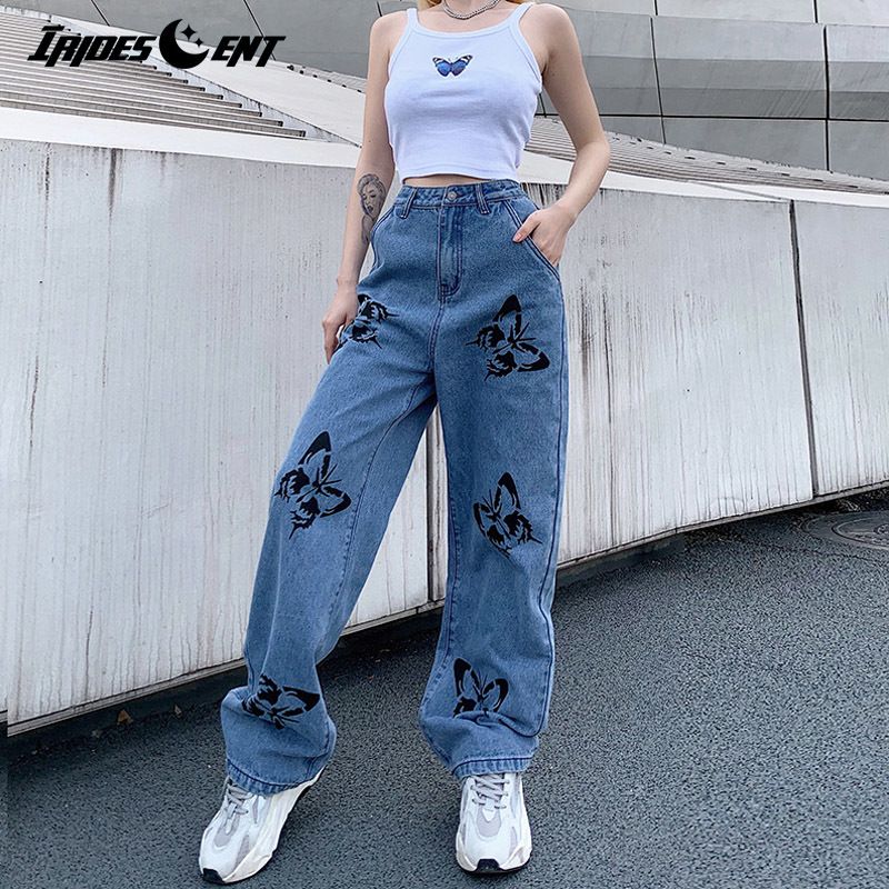 Jeans De Moda Para Mujeres Patrón De Mariposa Elástico Pantalones Vaqueros Femeninos Pantalones De Mezclilla Sueltos Ripped Y Tops Pantalon Femme 210222 De 28,29 € | DHgate