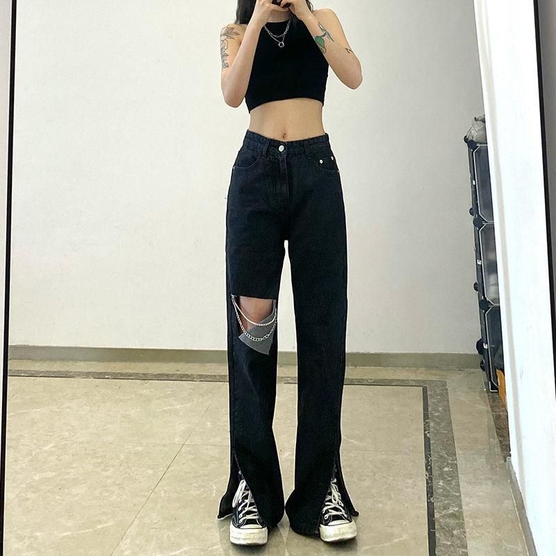 Compra Jeans Mujeres Mujer Pantalones Pierced Cadena Alta Cintura De  Cintura Con Pantalones Casual Slim Slim Vaqueros Mujer Barato | Entrega  Rápida Y Calidad | Es.Dhgate