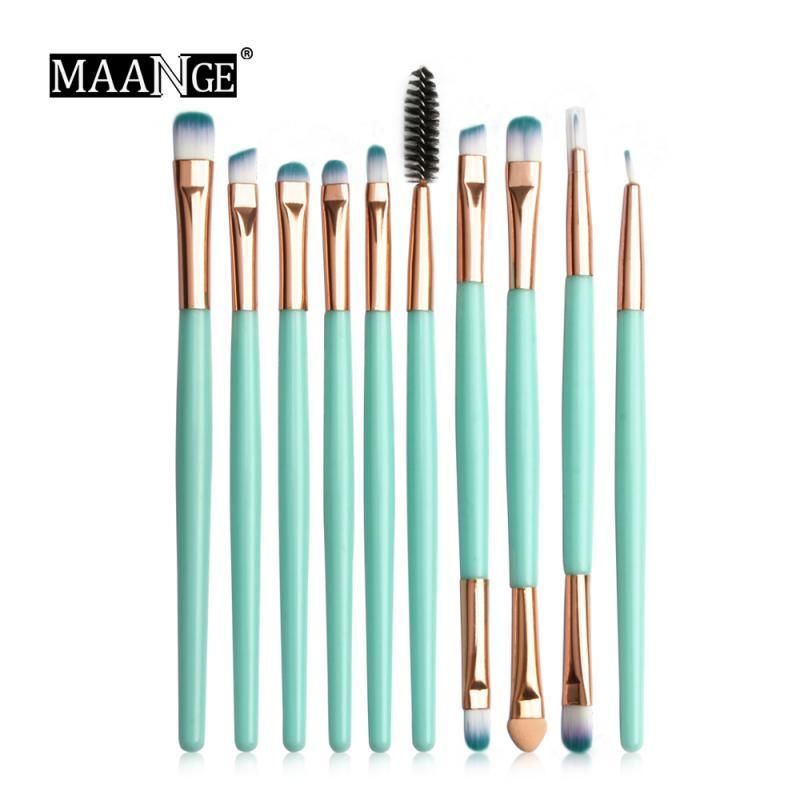 Makeupborstar 10 st / set Eye Set Nylon Fiber Shadow Brush Portable Professional Cosmetics Tool Green Tools Dropship