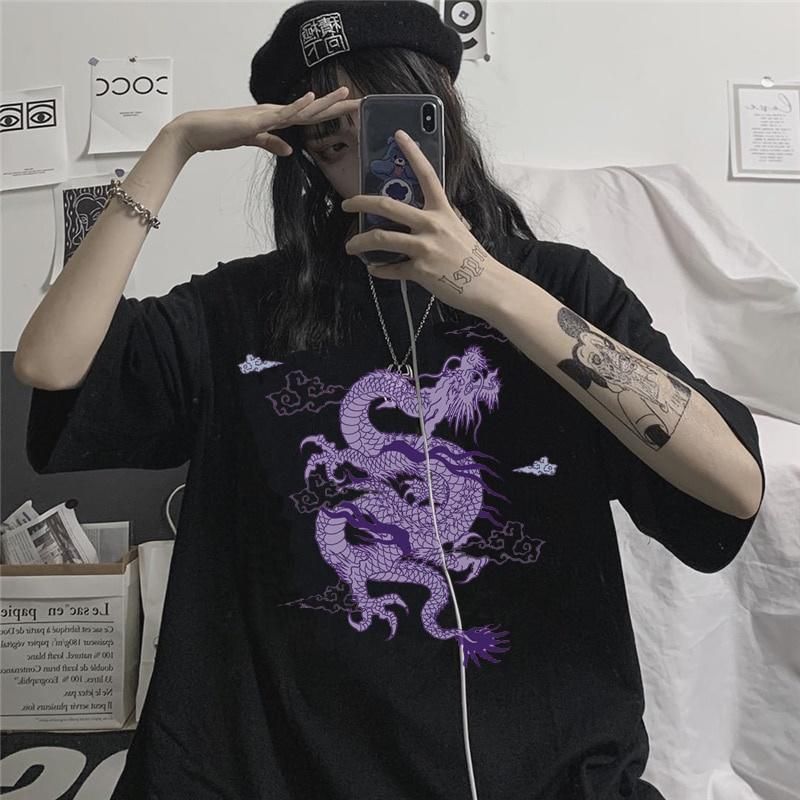 Camiseta para mujer Purple Dragon Woman Cotton Harajuku KPOP Ropa Mujeres  Tops Estética Vintage Femme Camisetas