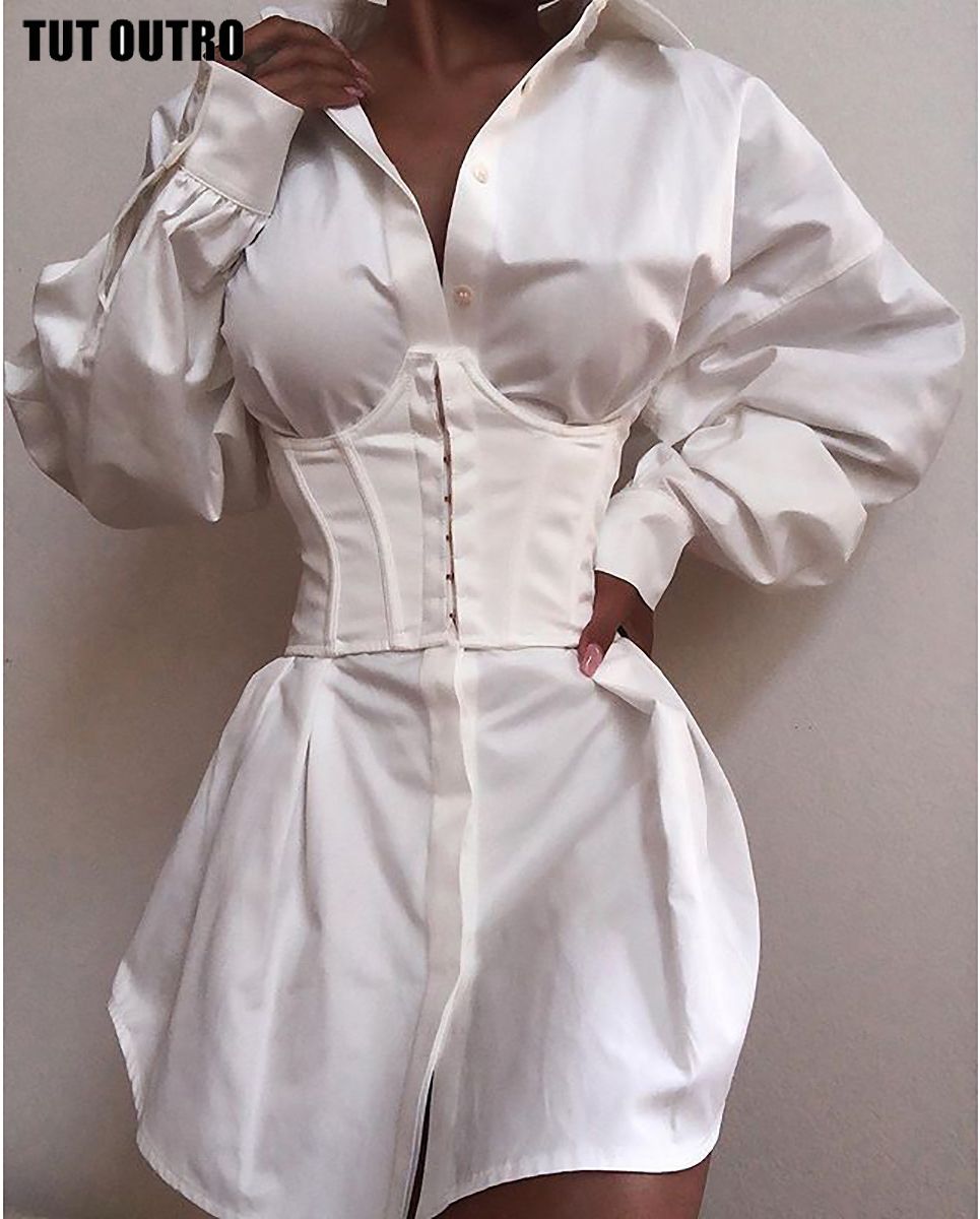 Compra Elegante Camisa Blanca Encaje Arriba Camiseta Vestido Mini Corto  Otoño Vestidos Calle Ropa De Invierno Mujer Barato | Entrega Rápida Y  Calidad | Es.Dhgate