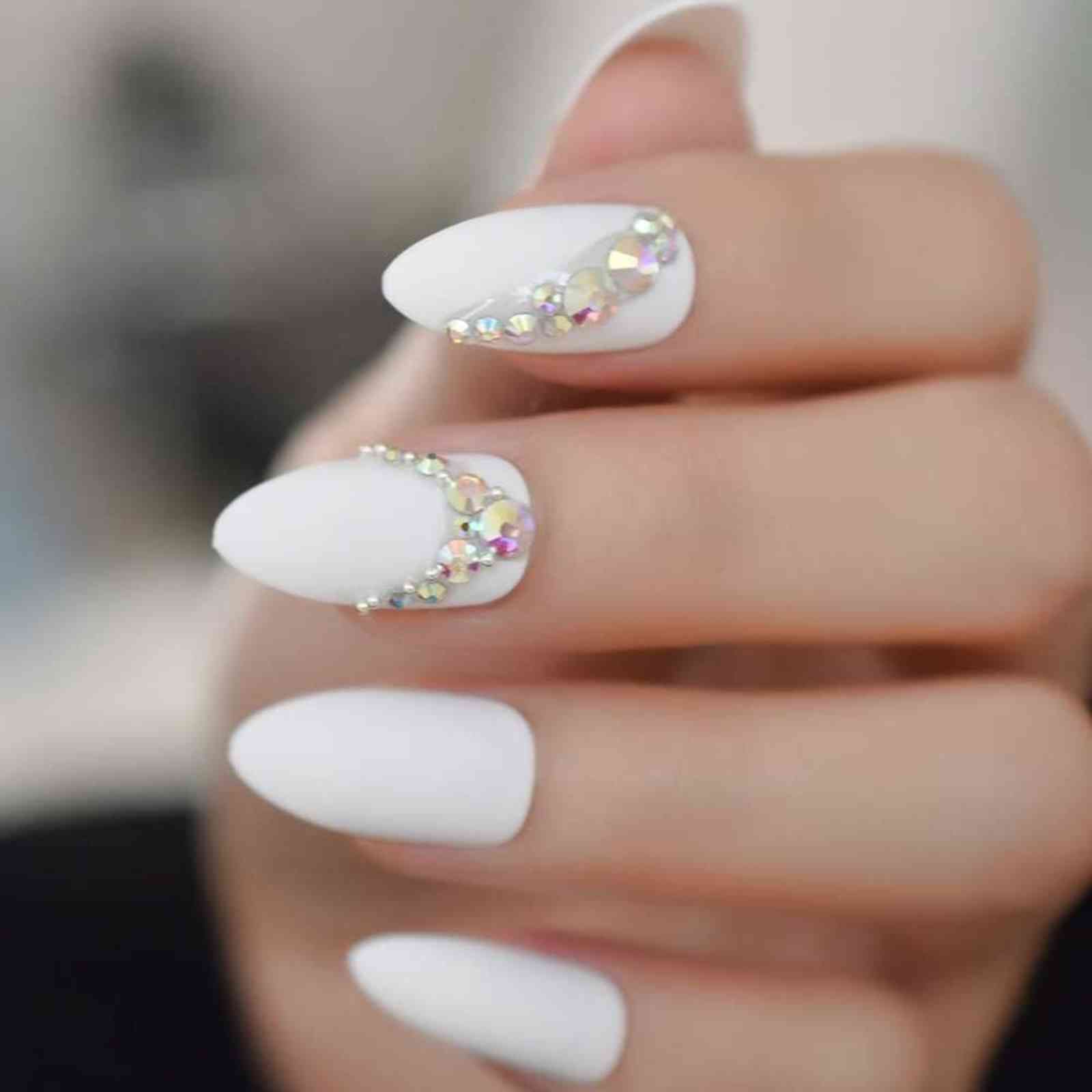 2019 Mate Press On Custom Shimmer Shiny Rhinestones Decoration Pointed Sharp  Fingernails Artificial False Nails From Jerry02, $2.23 | DHgate.Com