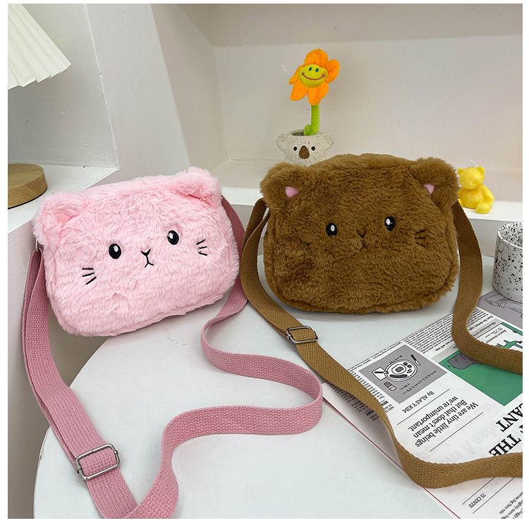 Encantador gato niños bolso invierno peluche niños pequeño monedero bolso cruz cuerpo lindo niñas
