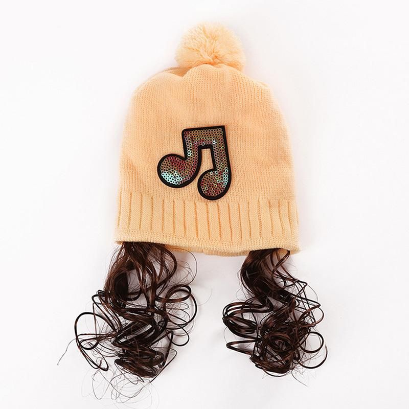 Caps & Hats 4 Colors Fashion Autumn Winter Baby Girls Paillette Music Mark Wig  Beanie Cap