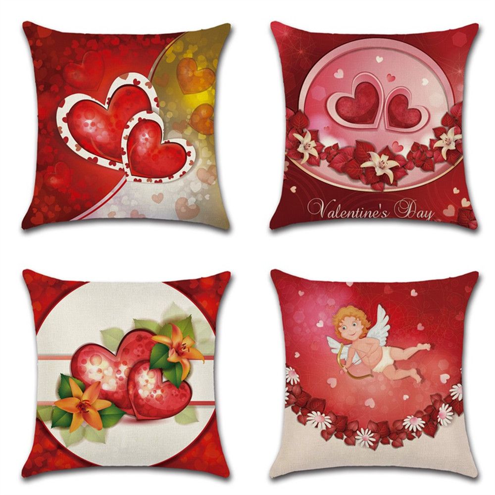 Día de San Valentín Rojo Amor Funda de Almohada Cubierta Cojín figura geométrica de decoración del hogar 