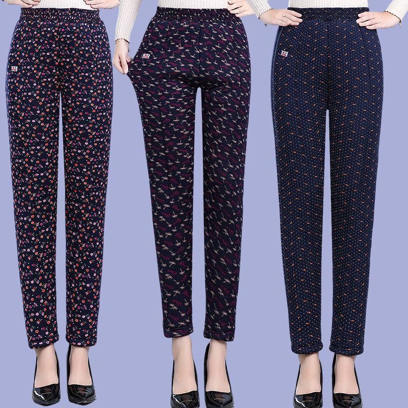 Women Winter Warm High Waist Stretch Stretch Straight Pants Fleece Plus Size 5XL