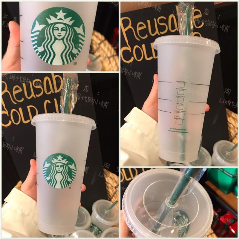Starbucks 24oz / 710ML пластиковый тумблер многоразовый чистый питьевой плоский нижний стакан колонна формы крышка солома кружка бардиан 50 шт. DHL доставка