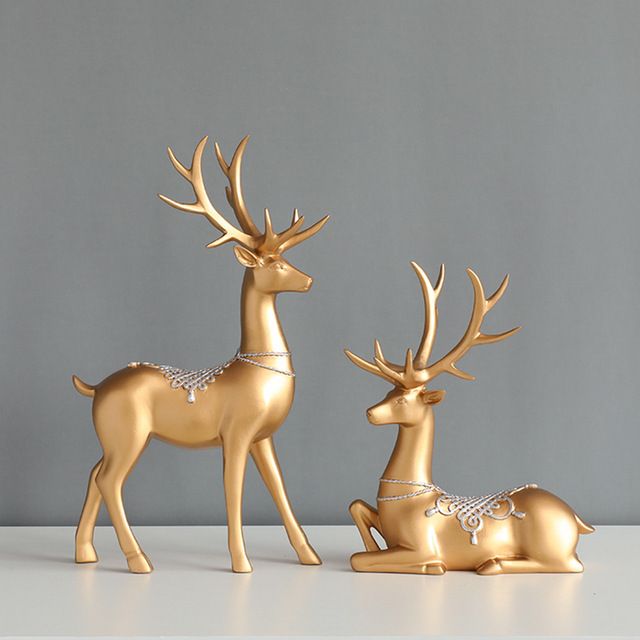 set of 2 deer gold