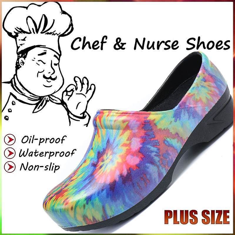 Atrego para mujer colorido hotel cocina chef zapatos casual zapatos de trabajo plano transpirable impermeable