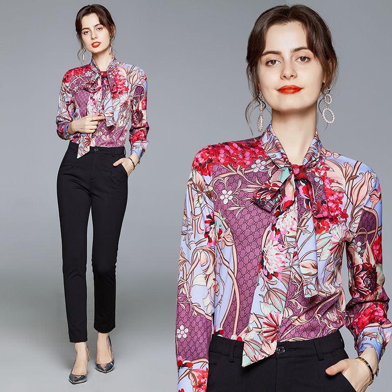 Camisas Moda Mujer Casual Manga Larga Floral Flor Camisas Moda Mujer Casual Manga Larga Floral Flor